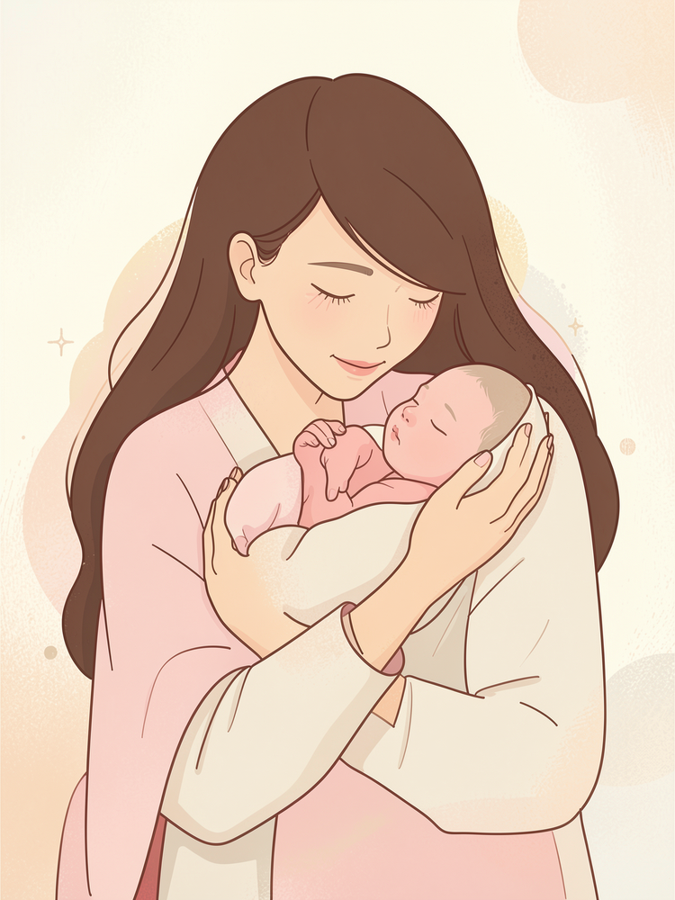 Mãe segurando o bebê no colo